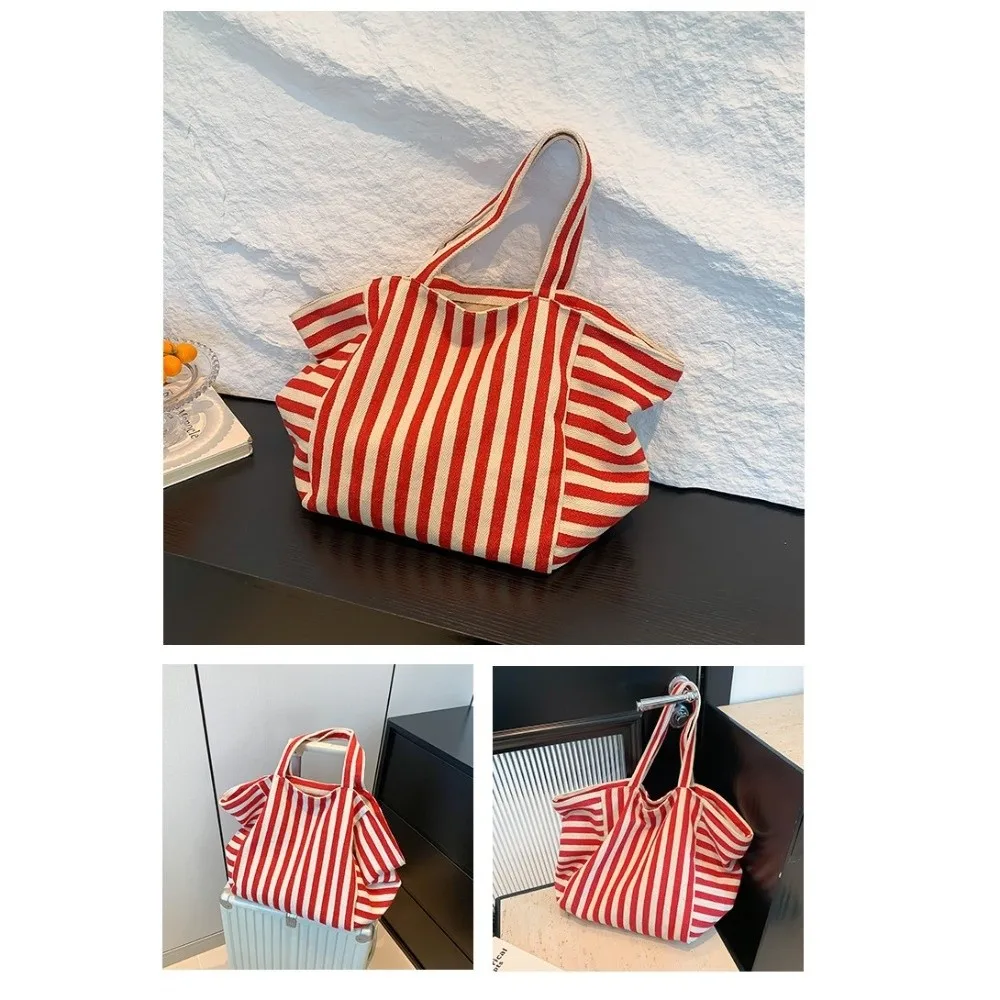 Canvas Stripe Underarm Bag Shopping Bag Black/Blue/Red Felt Handbag Shoulder Pouch All-match Cloth Shoulder Bag Women