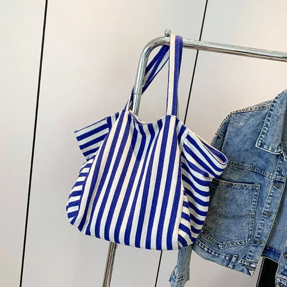 Canvas Stripe Underarm Bag Shopping Bag Black/Blue/Red Felt Handbag Shoulder Pouch All-match Cloth Shoulder Bag Women