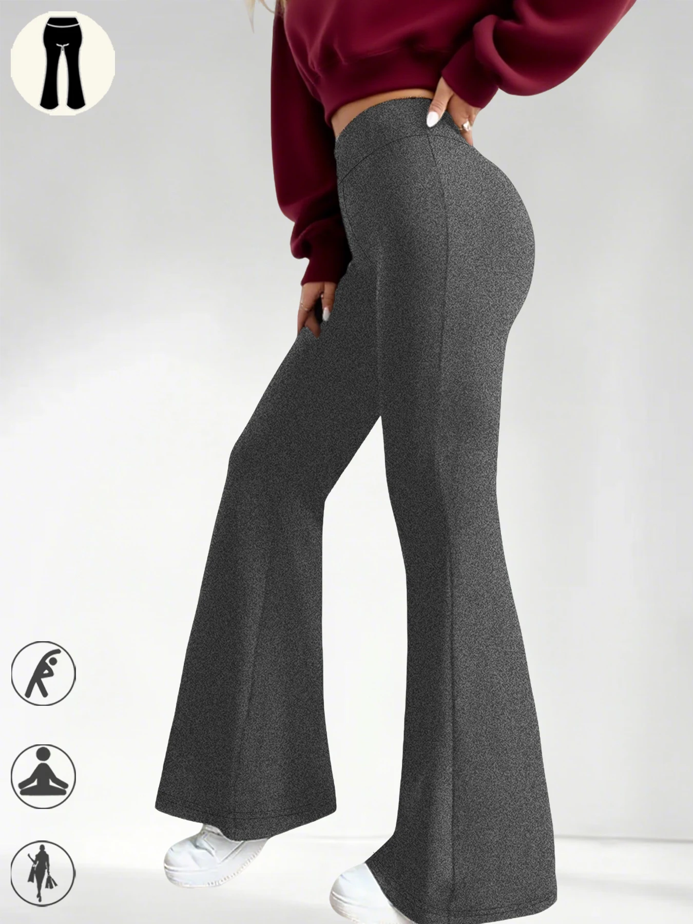Ladies High-Rise Flared Yoga Trousers with Leg Bottom. Perfect for Yoga or Casual.
