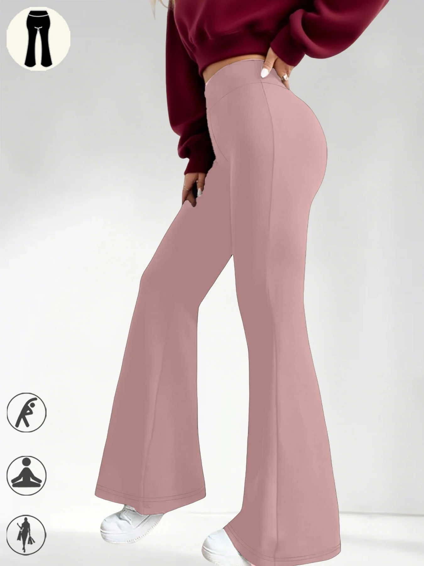 Ladies High-Rise Flared Yoga Trousers with Leg Bottom. Perfect for Yoga or Casual.
