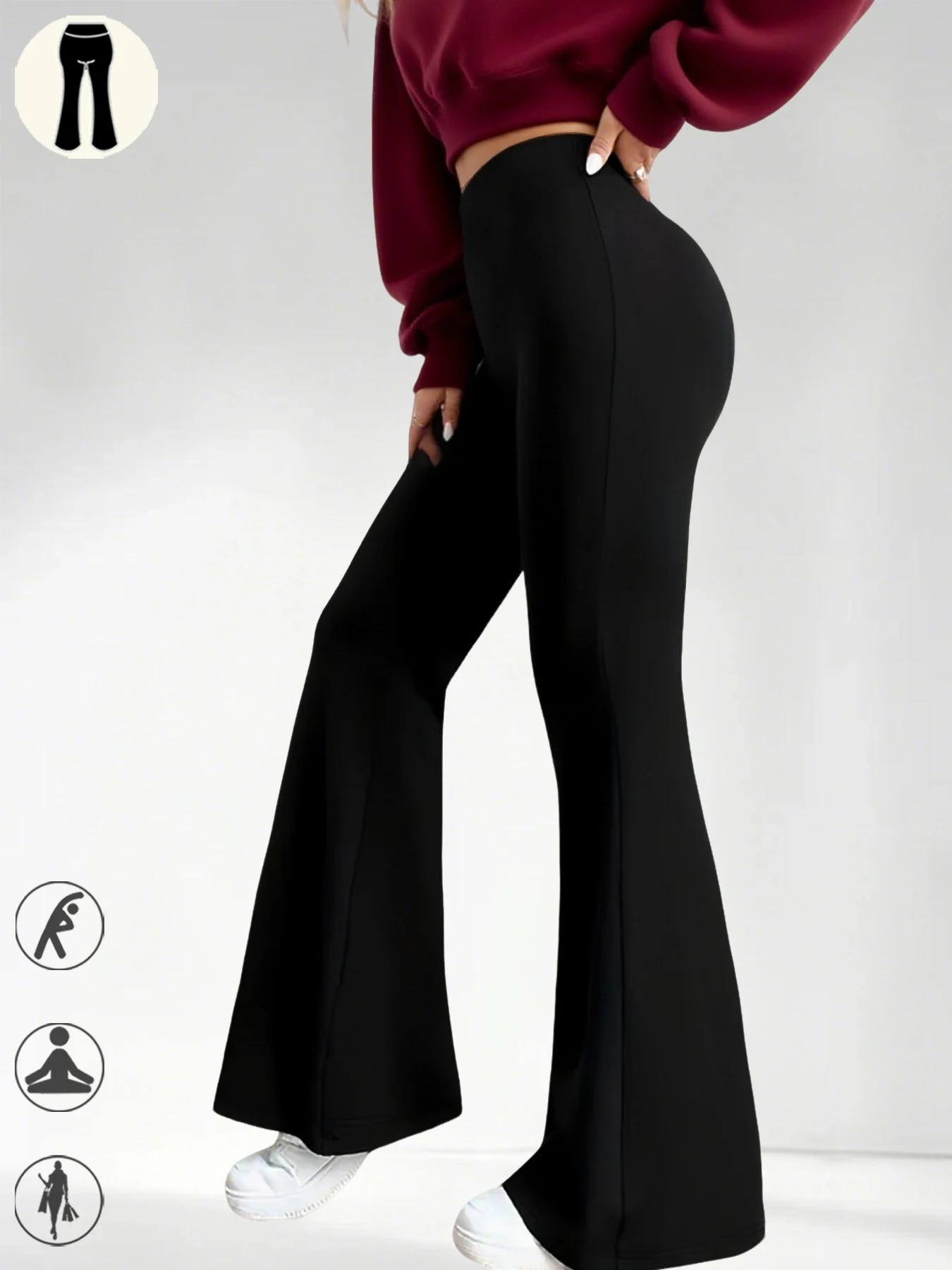 Ladies High-Rise Flared Yoga Trousers with Leg Bottom. Perfect for Yoga or Casual.