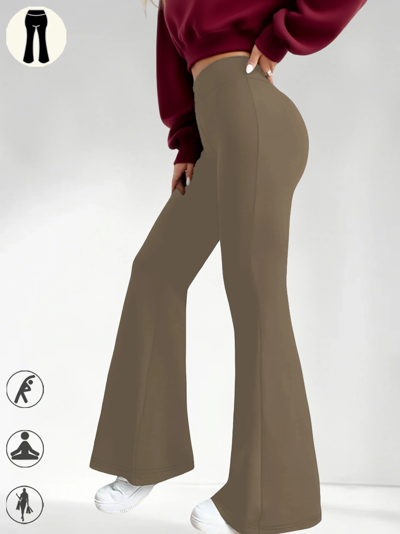 Ladies High-Rise Flared Yoga Trousers with Leg Bottom. Perfect for Yoga or Casual.