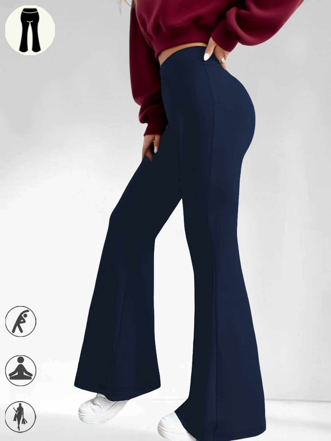Ladies High-Rise Flared Yoga Trousers with Leg Bottom. Perfect for Yoga or Casual.