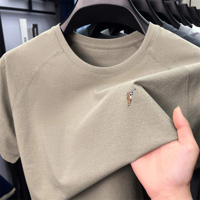 High Quality Men's Short Sleeved T-shirt Trend Embroidered Round Neck Casual Skin Friendly Breathable Thin Top T
