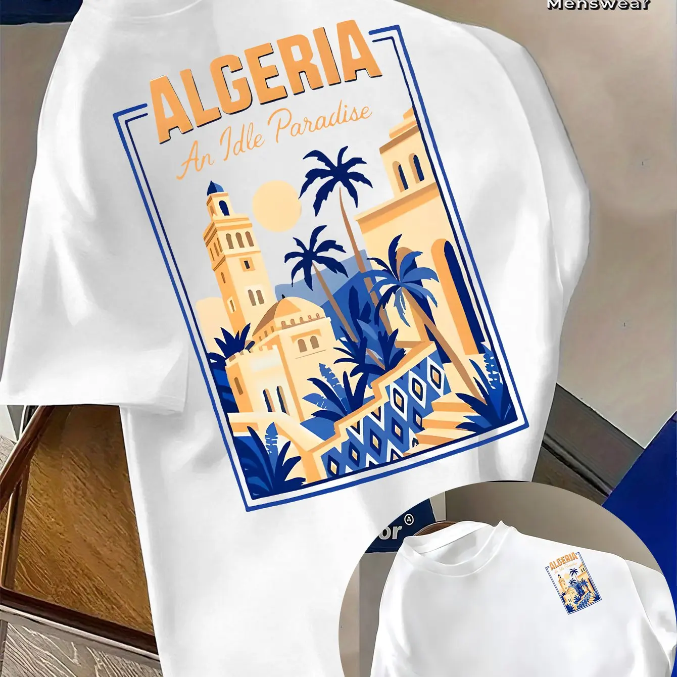 Algerian Travel Men's T-shirt "A Idle Paradise" Retro Pattern Street Top