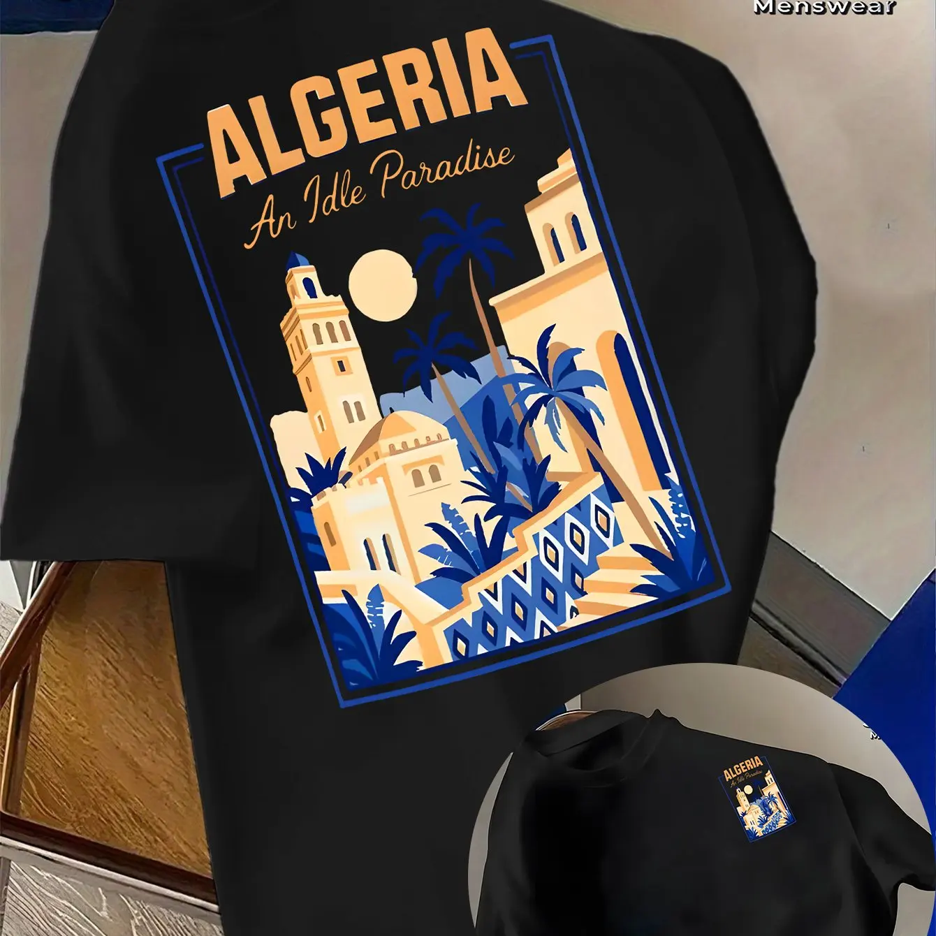 Algerian Travel Men's T-shirt "A Idle Paradise" Retro Pattern Street Top