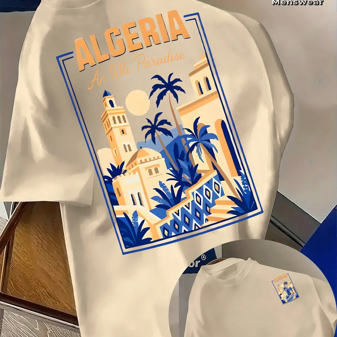 Algerian Travel Men's T-shirt "A Idle Paradise" Retro Pattern Street Top