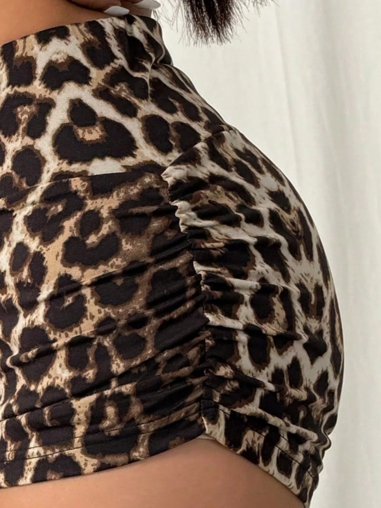 Women's Leopard Print High Waist Ruched Shorts Sexy Bodycon Mini Shorts
