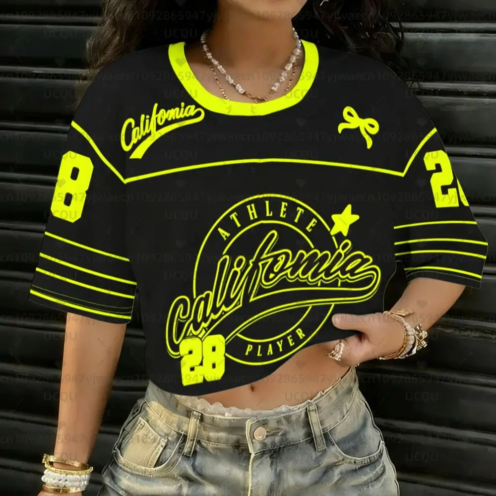 Women's Sports Jersey California 23 Print Short Sleeve T-Shirt Summer Graphic Tee Crop Top Football Jersey Sport T-Shirt