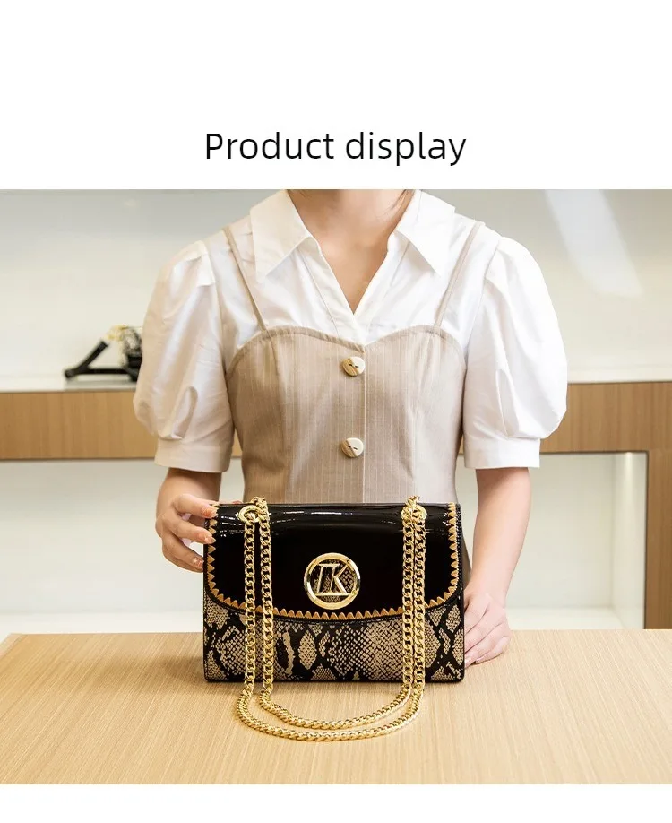 LK Manufacturer Direct Sale Fashion Versatile High-End Snake Print Glossy Leather Single Shoulder Crossbody Chain Bag