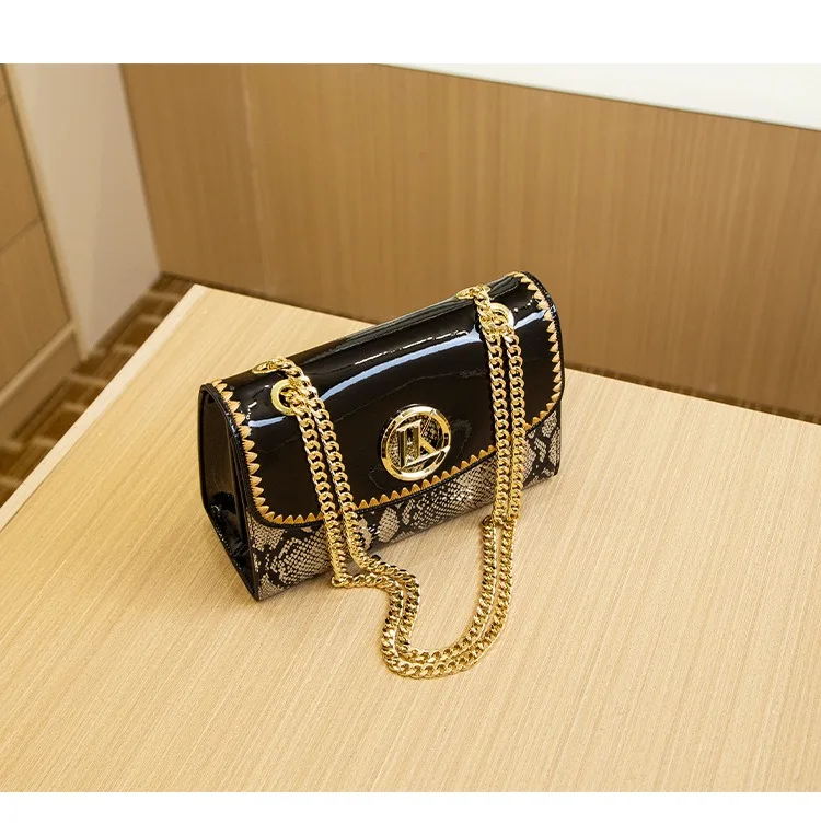 LK Manufacturer Direct Sale Fashion Versatile High-End Snake Print Glossy Leather Single Shoulder Crossbody Chain Bag