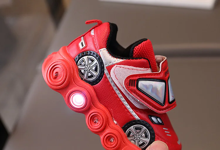 2026 Kids'Casual Shoes Led Light Car Club Cartoon PU Leather Spring Shoes For Children Anti-slip Red Blue Shoes Size 21-30
