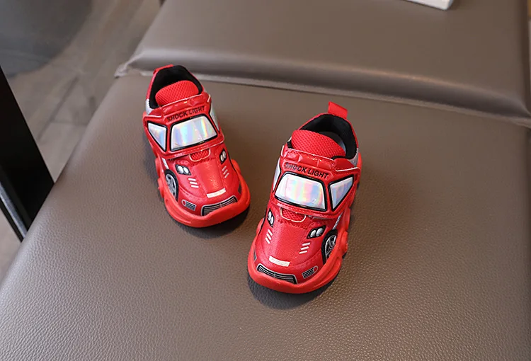 2026 Kids'Casual Shoes Led Light Car Club Cartoon PU Leather Spring Shoes For Children Anti-slip Red Blue Shoes Size 21-30