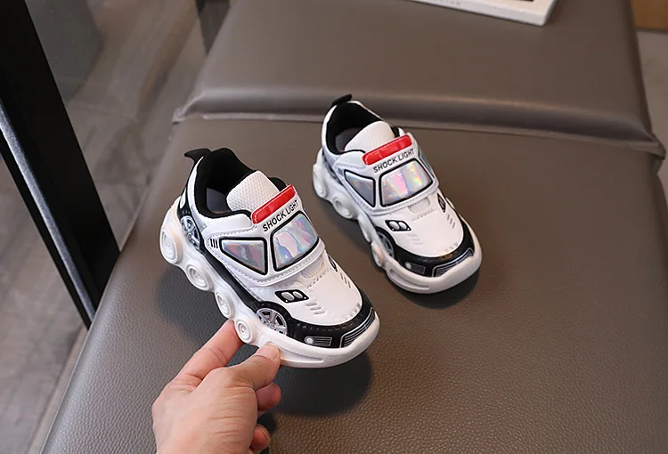 2026 Kids'Casual Shoes Led Light Car Club Cartoon PU Leather Spring Shoes For Children Anti-slip Red Blue Shoes Size 21-30