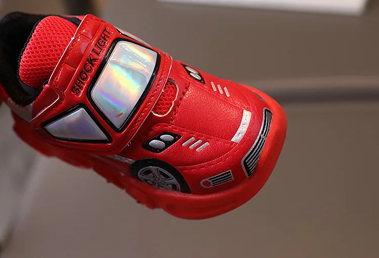 2026 Kids'Casual Shoes Led Light Car Club Cartoon PU Leather Spring Shoes For Children Anti-slip Red Blue Shoes Size 21-30