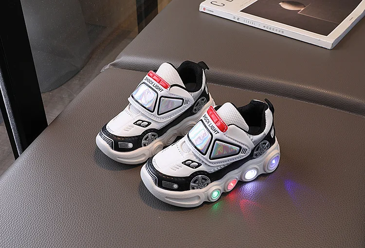 2026 Kids'Casual Shoes Led Light Car Club Cartoon PU Leather Spring Shoes For Children Anti-slip Red Blue Shoes Size 21-30
