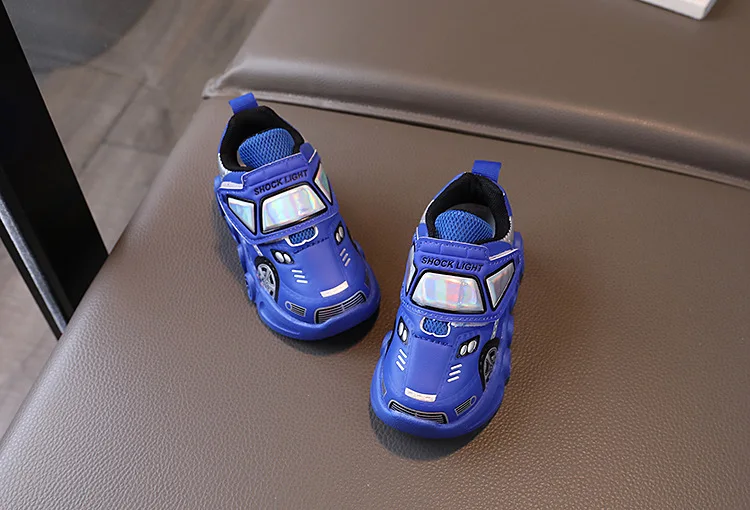 2026 Kids'Casual Shoes Led Light Car Club Cartoon PU Leather Spring Shoes For Children Anti-slip Red Blue Shoes Size 21-30
