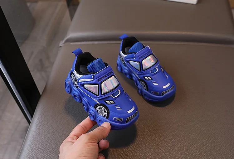 2026 Kids'Casual Shoes Led Light Car Club Cartoon PU Leather Spring Shoes For Children Anti-slip Red Blue Shoes Size 21-30