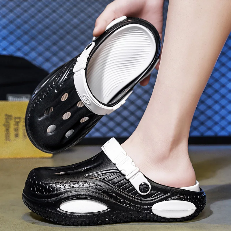 Summer breathable fashionable men's and women's slippers thick soled perforated shoes outdoor sports and leisure beach shoes 48