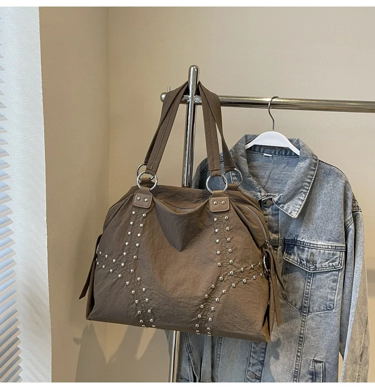 Commuter Bag Sli Autumn Trend Youth Fashionable Nylon Rivet Pure Color Bags Handbag Underarm Tote Bag Women's Large Shoulde Bag