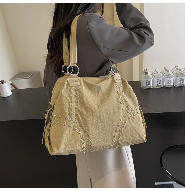 Commuter Bag Sli Autumn Trend Youth Fashionable Nylon Rivet Pure Color Bags Handbag Underarm Tote Bag Women's Large Shoulde Bag