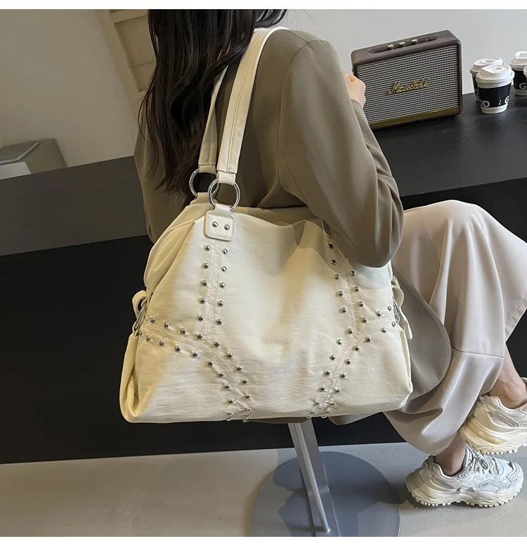 Commuter Bag Sli Autumn Trend Youth Fashionable Nylon Rivet Pure Color Bags Handbag Underarm Tote Bag Women's Large Shoulde Bag
