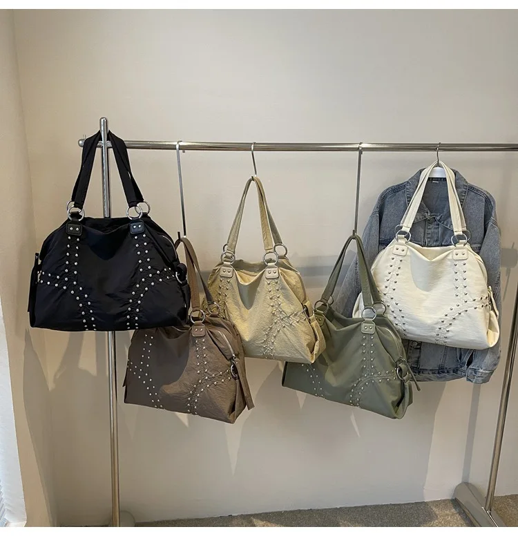 Commuter Bag Sli Autumn Trend Youth Fashionable Nylon Rivet Pure Color Bags Handbag Underarm Tote Bag Women's Large Shoulde Bag