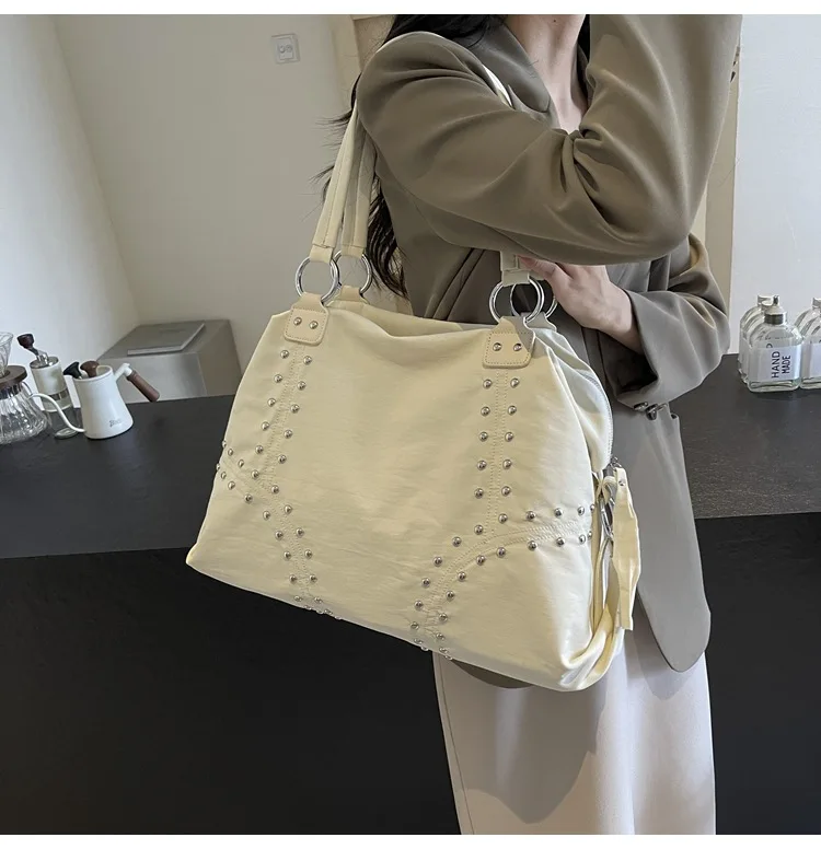 Commuter Bag Sli Autumn Trend Youth Fashionable Nylon Rivet Pure Color Bags Handbag Underarm Tote Bag Women's Large Shoulde Bag