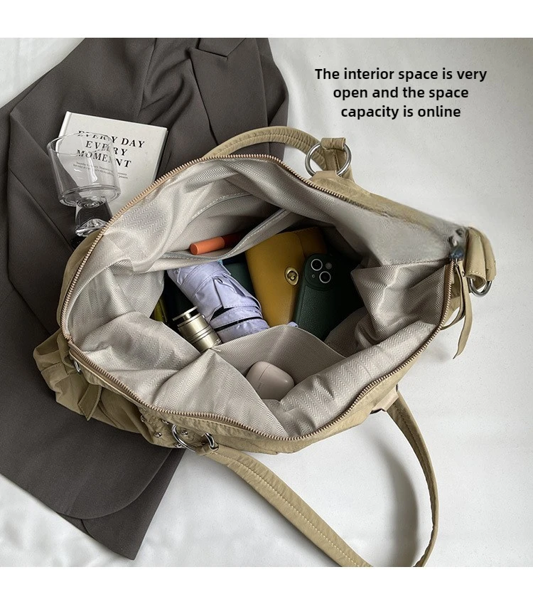 Commuter Bag Sli Autumn Trend Youth Fashionable Nylon Rivet Pure Color Bags Handbag Underarm Tote Bag Women's Large Shoulde Bag