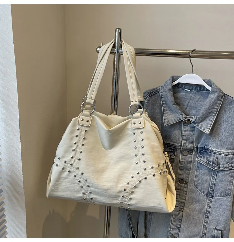 Commuter Bag Sli Autumn Trend Youth Fashionable Nylon Rivet Pure Color Bags Handbag Underarm Tote Bag Women's Large Shoulde Bag