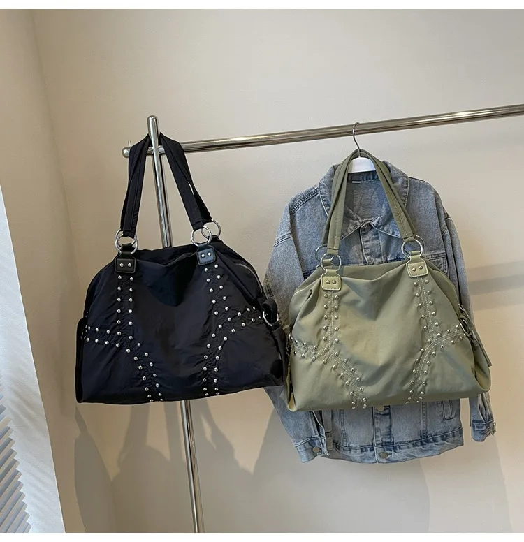 Commuter Bag Sli Autumn Trend Youth Fashionable Nylon Rivet Pure Color Bags Handbag Underarm Tote Bag Women's Large Shoulde Bag