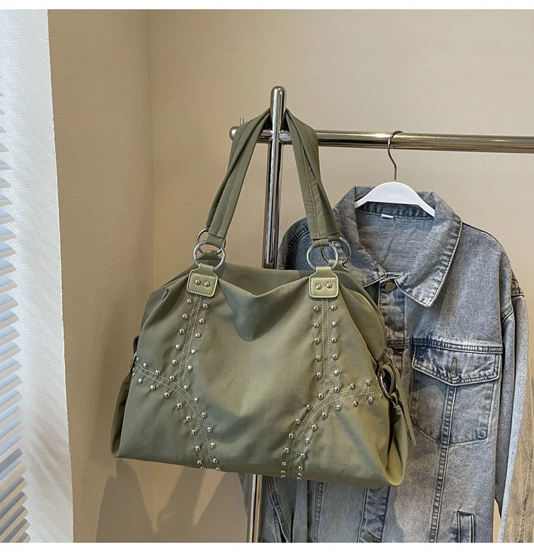 Commuter Bag Sli Autumn Trend Youth Fashionable Nylon Rivet Pure Color Bags Handbag Underarm Tote Bag Women's Large Shoulde Bag