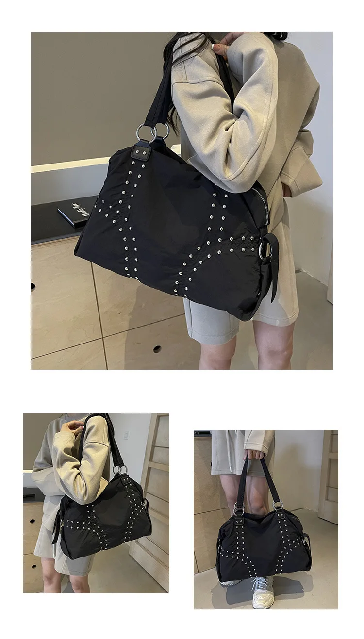 Commuter Bag Sli Autumn Trend Youth Fashionable Nylon Rivet Pure Color Bags Handbag Underarm Tote Bag Women's Large Shoulde Bag