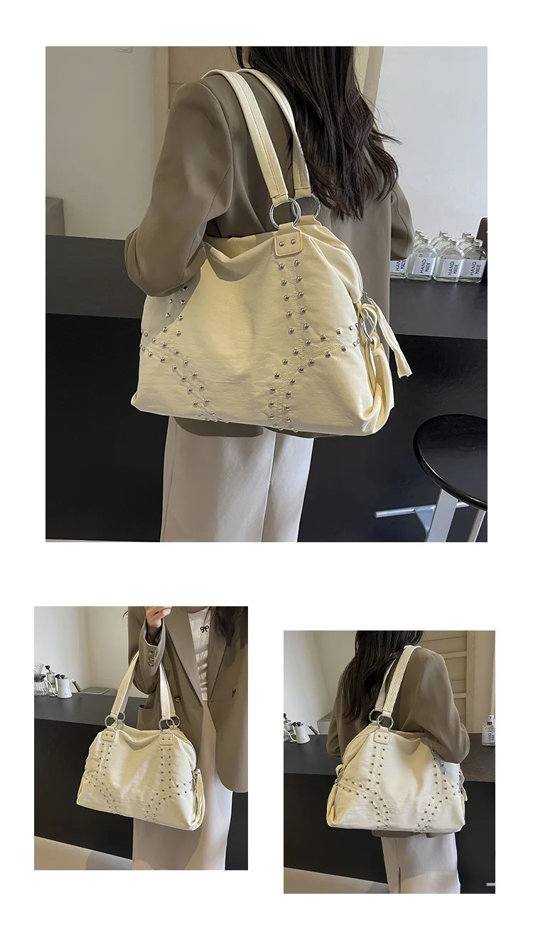Commuter Bag Sli Autumn Trend Youth Fashionable Nylon Rivet Pure Color Bags Handbag Underarm Tote Bag Women's Large Shoulde Bag
