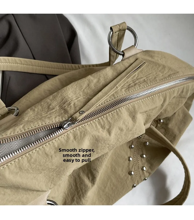 Commuter Bag Sli Autumn Trend Youth Fashionable Nylon Rivet Pure Color Bags Handbag Underarm Tote Bag Women's Large Shoulde Bag
