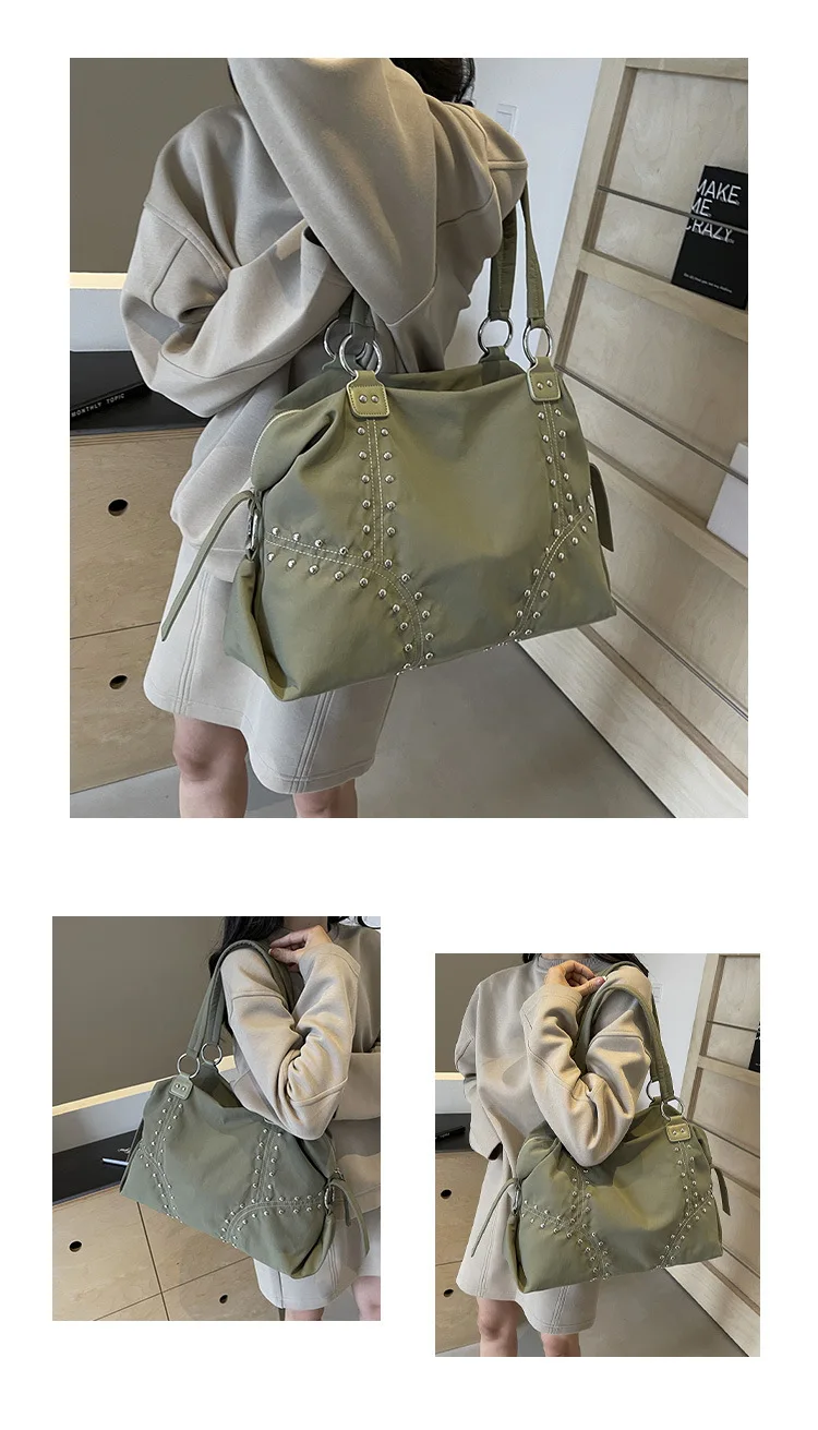 Commuter Bag Sli Autumn Trend Youth Fashionable Nylon Rivet Pure Color Bags Handbag Underarm Tote Bag Women's Large Shoulde Bag