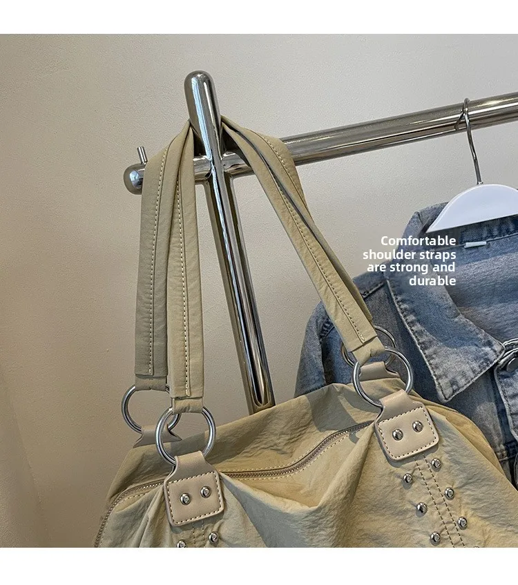 Commuter Bag Sli Autumn Trend Youth Fashionable Nylon Rivet Pure Color Bags Handbag Underarm Tote Bag Women's Large Shoulde Bag