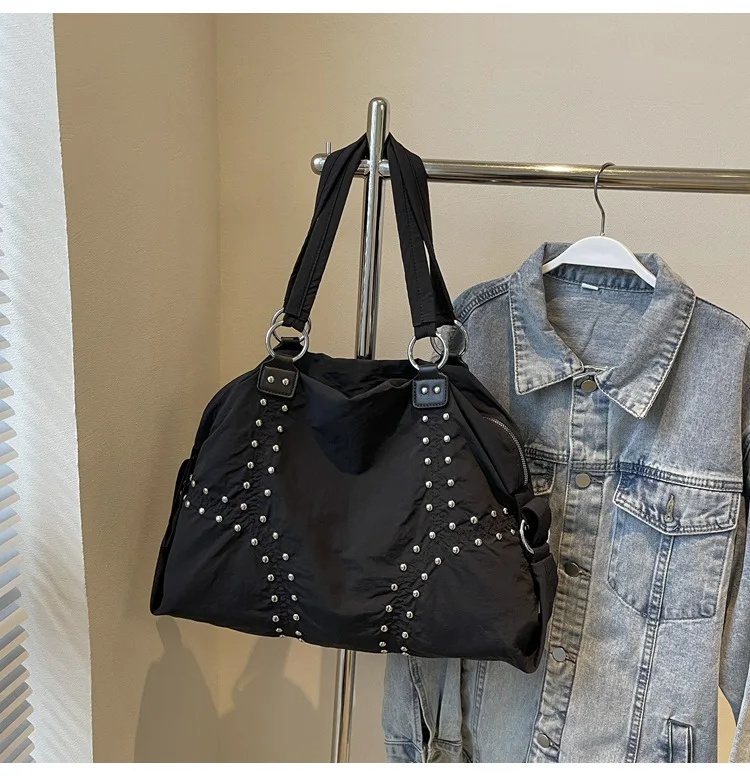 Commuter Bag Sli Autumn Trend Youth Fashionable Nylon Rivet Pure Color Bags Handbag Underarm Tote Bag Women's Large Shoulde Bag