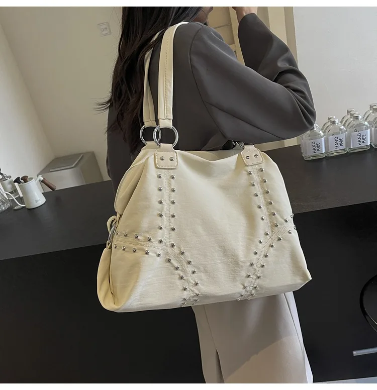 Commuter Bag Sli Autumn Trend Youth Fashionable Nylon Rivet Pure Color Bags Handbag Underarm Tote Bag Women's Large Shoulde Bag