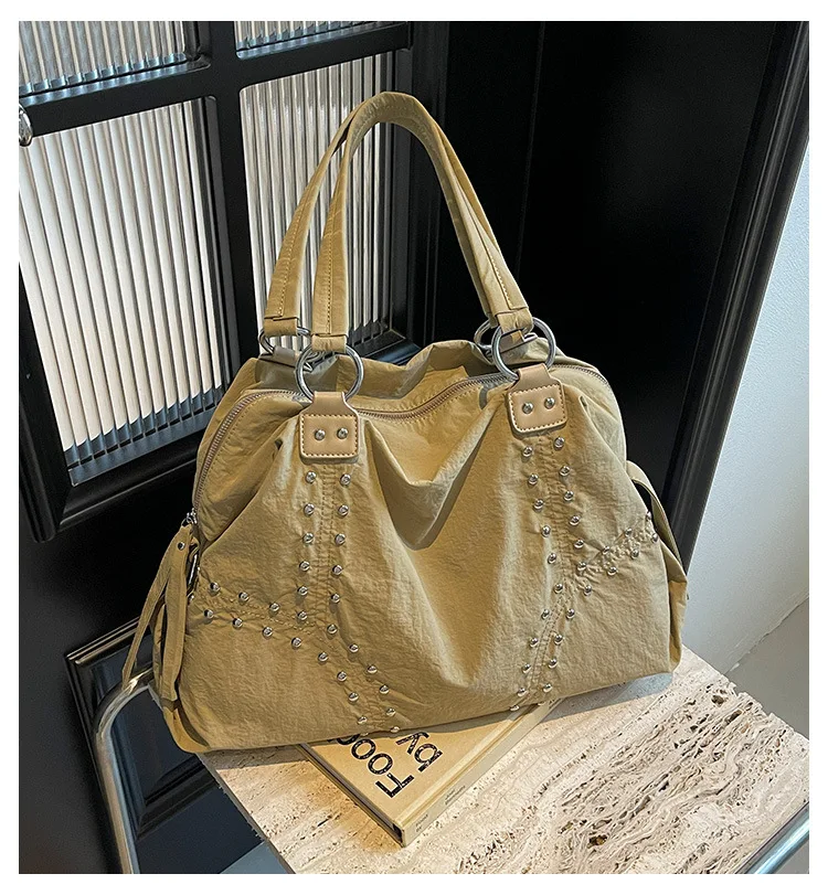 Commuter Bag Sli Autumn Trend Youth Fashionable Nylon Rivet Pure Color Bags Handbag Underarm Tote Bag Women's Large Shoulde Bag