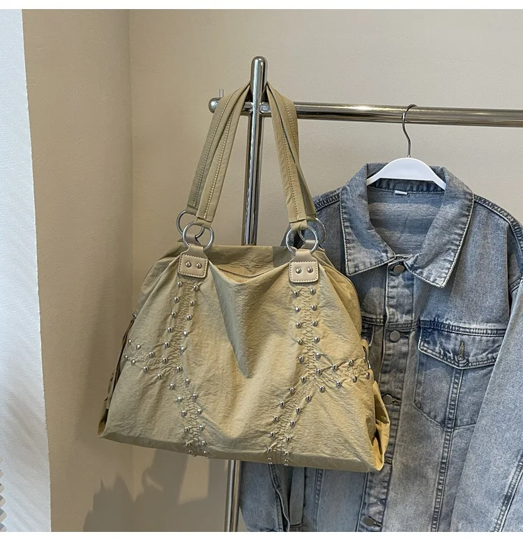 Commuter Bag Sli Autumn Trend Youth Fashionable Nylon Rivet Pure Color Bags Handbag Underarm Tote Bag Women's Large Shoulde Bag