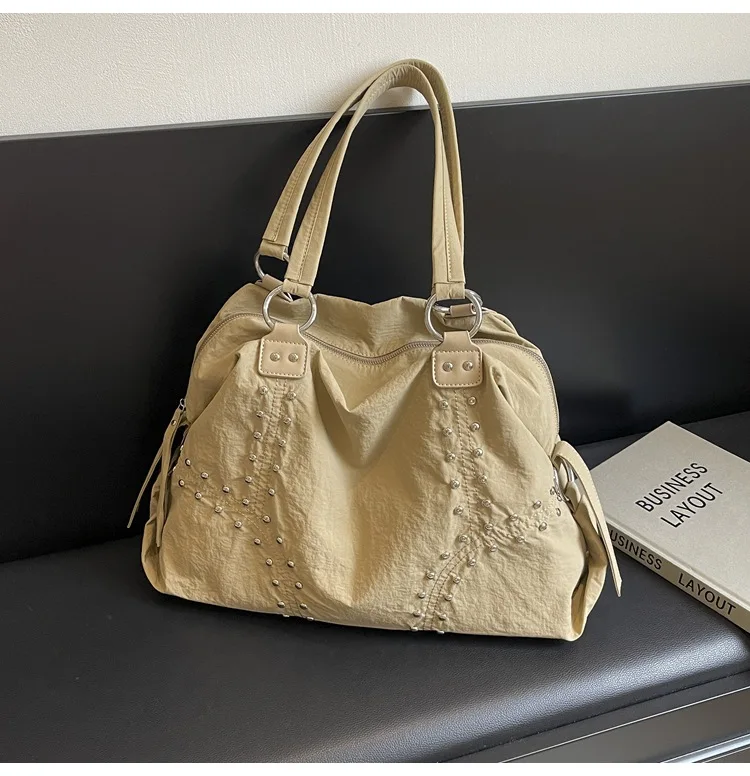 Commuter Bag Sli Autumn Trend Youth Fashionable Nylon Rivet Pure Color Bags Handbag Underarm Tote Bag Women's Large Shoulde Bag