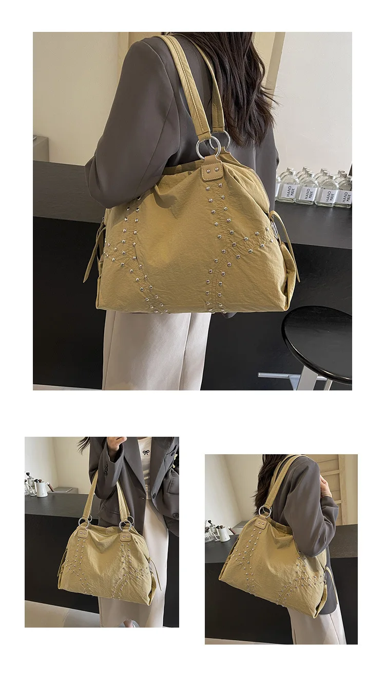 Commuter Bag Sli Autumn Trend Youth Fashionable Nylon Rivet Pure Color Bags Handbag Underarm Tote Bag Women's Large Shoulde Bag
