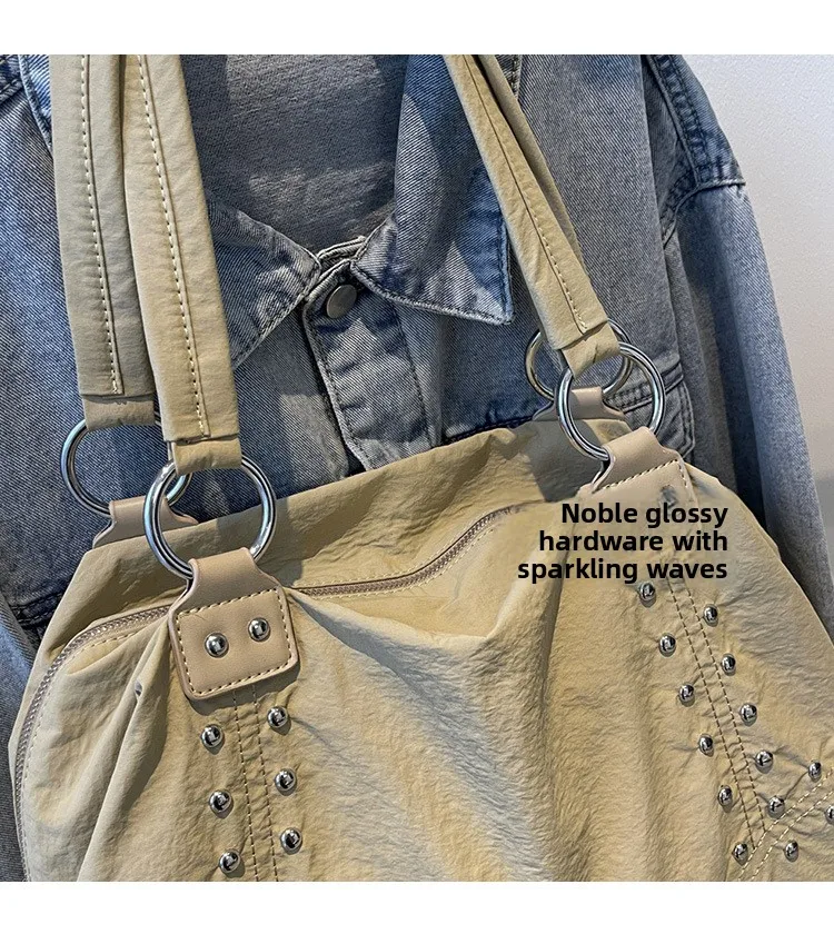 Commuter Bag Sli Autumn Trend Youth Fashionable Nylon Rivet Pure Color Bags Handbag Underarm Tote Bag Women's Large Shoulde Bag