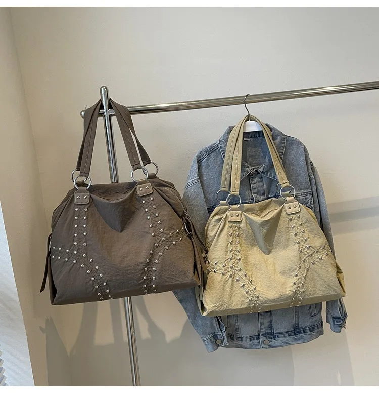 Commuter Bag Sli Autumn Trend Youth Fashionable Nylon Rivet Pure Color Bags Handbag Underarm Tote Bag Women's Large Shoulde Bag