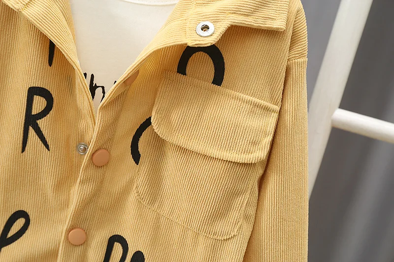 Children's Set Boys' Spring and Autumn New Korean Version Corduroy Letter Cardigan Long Sleeved Two-Piece Set
