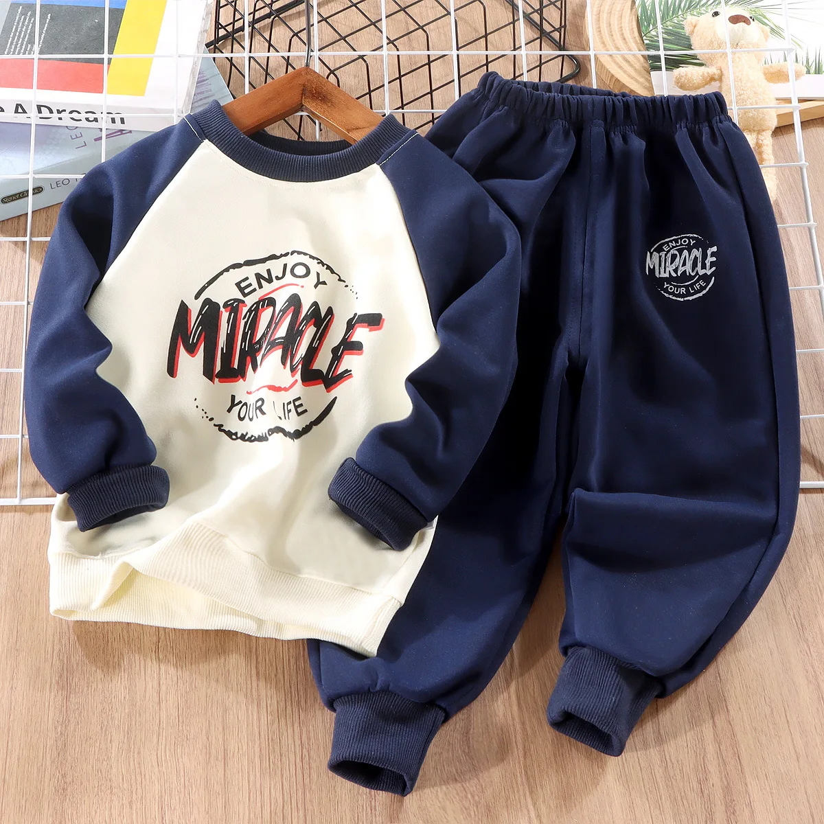 Children's Set Boys' Spring and Autumn New Korean Version Corduroy Letter Cardigan Long Sleeved Two-Piece Set