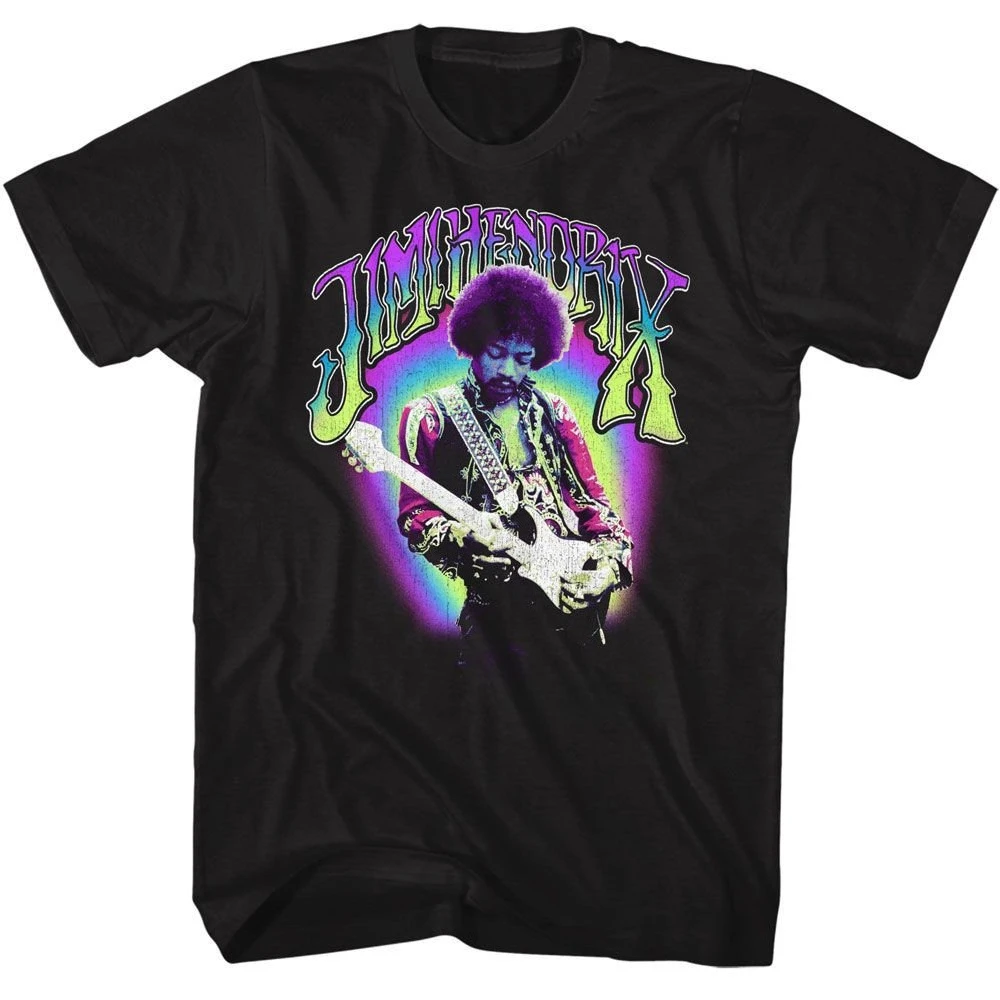 Jimi Hendrix Neon Jimi Black T-Shirt Summer Men's and Women's Loose and Breathable T-shirt Top