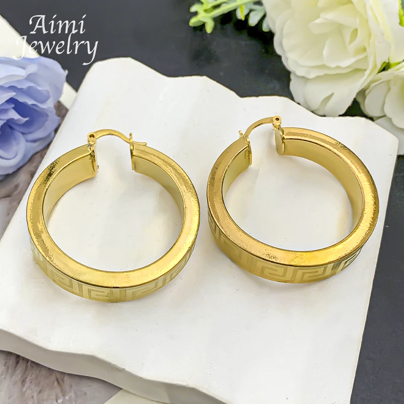 Italian Classic Jewelry Sets Rope Hook Dubai Round 18K Gold Plated Hoop Earrings for Woman Circle Earring Party Wedding Gifts