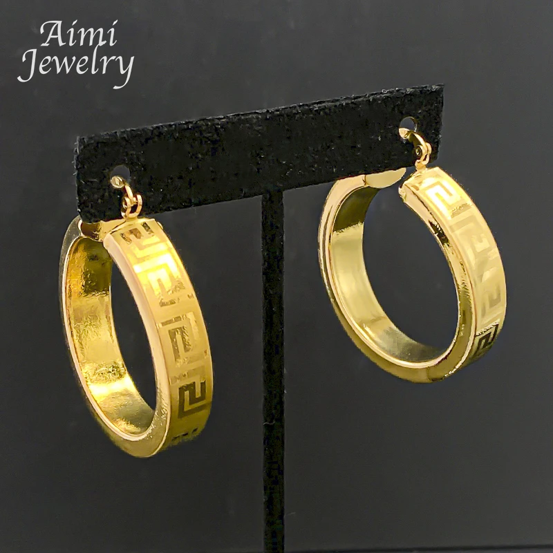 Italian Classic Jewelry Sets Rope Hook Dubai Round 18K Gold Plated Hoop Earrings for Woman Circle Earring Party Wedding Gifts
